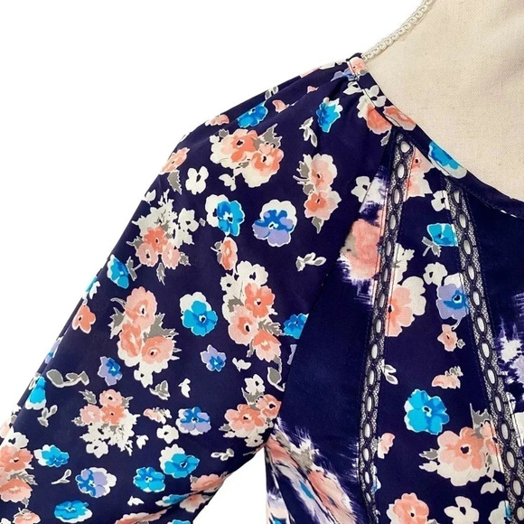 Rebecca Taylor Designer Navy Floral Lace Blouse Long Sleeve Size 2 - Picture 8 of 14